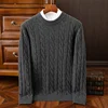 Autumn and winter new wool sweater men's round collar pure color pullover jacquard thick sweater loose cashmere sweater 1