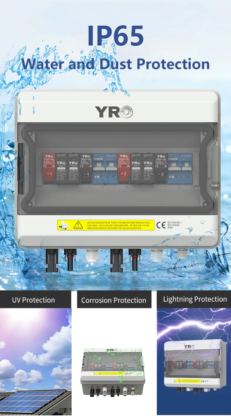 PV Combiner Box 2 input 2 output DC600V Solar Photovoltaic With Lightning Protec