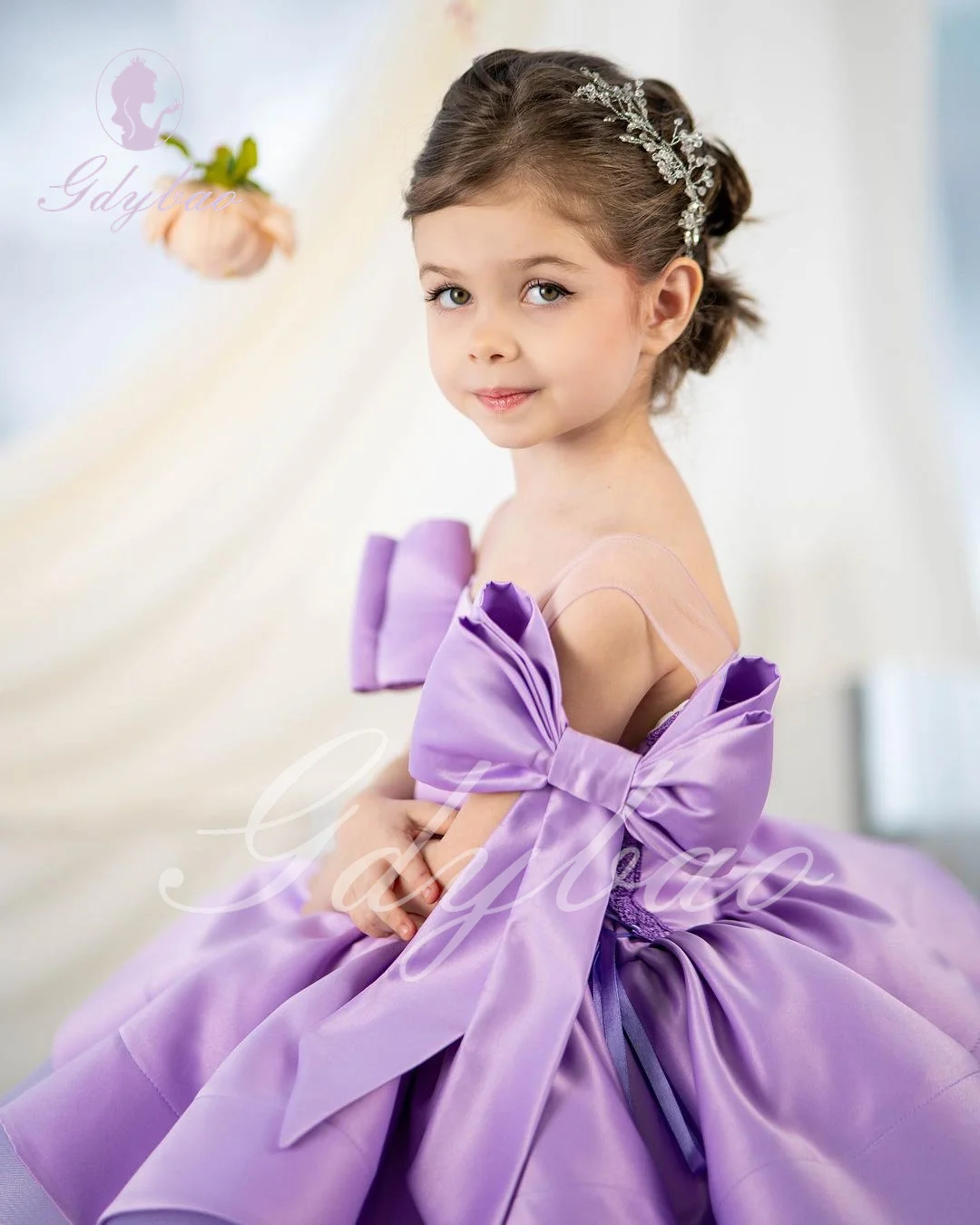 Abito da ragazza di fiore viola per matrimonio in raso gonfio senza maniche  con fiocco principessa elegante abito da ballo per prima comunione per  bambini - AliExpress, image size:1080x1350
