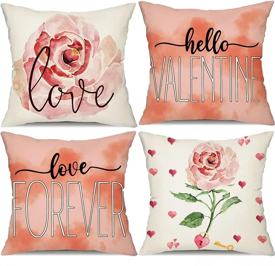 

Valentine's Day Pillow Case Pink Rose Throw Pillow Case Decoration Throw Pillow Case Decoration Cushion Cover