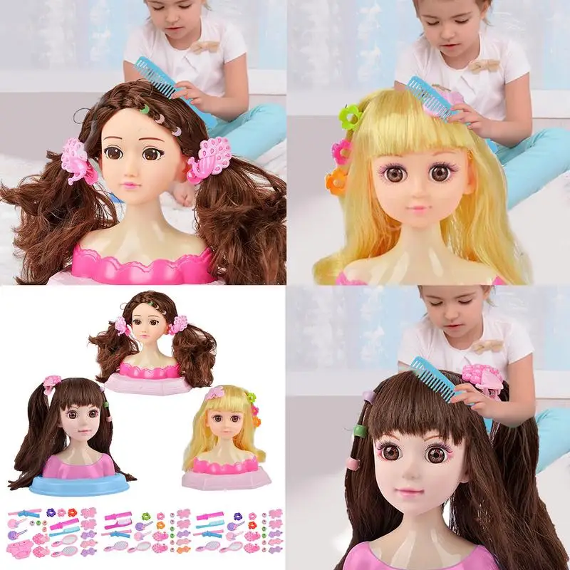 Stylist Girls Doll Head Playset Hair Styling Doll Head Accessories Girl Games Makeup Training Pretend Play Toy Gift