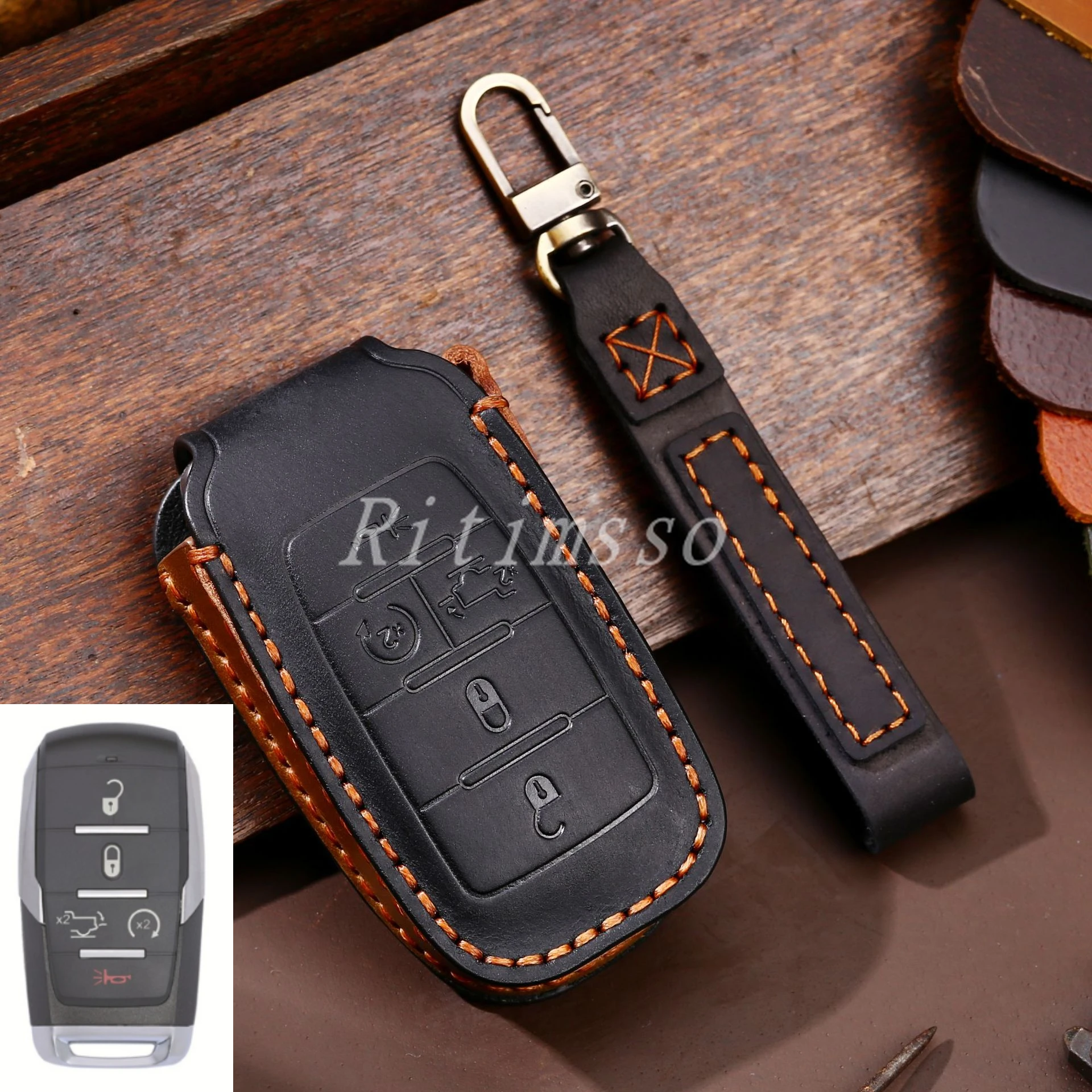 KUNIO Leather Key Fob Case For Dodge RAM 1500/2500/TRX & Jeep Grand Cherokee (2020-2021 Models) - View #8