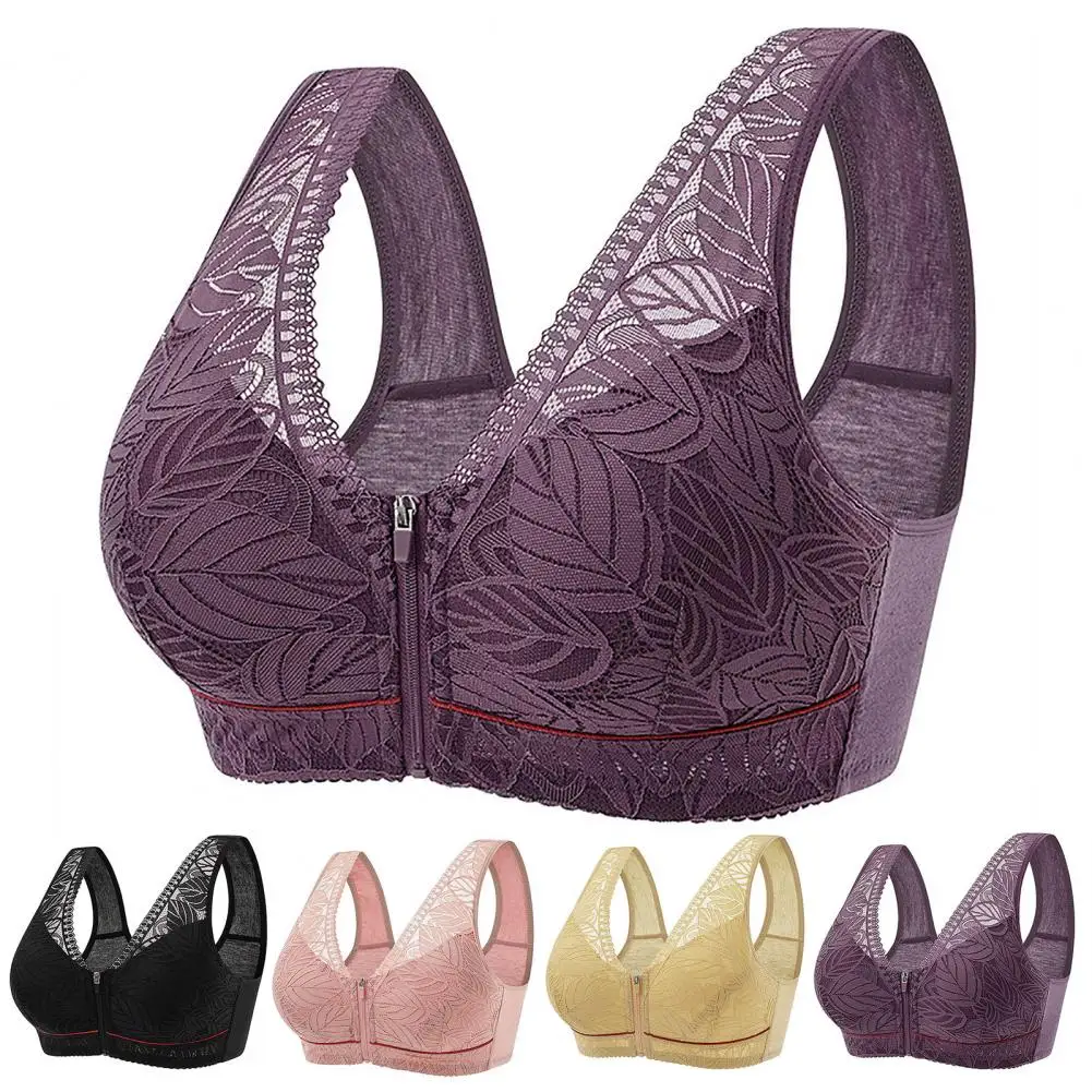 

Soft Women Cups Before The Zipper In The Elderly Underwear Breathable Women Without Steel Ring Tank Top Lace Large Size Bra