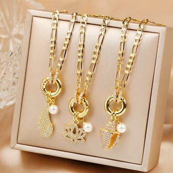 Nuova collana creativa con ciondolo a tema ali di fiori di conchiglia di zirconi lucidi Nuova moda donna accessori per gioielli per le vacanze femminili 1