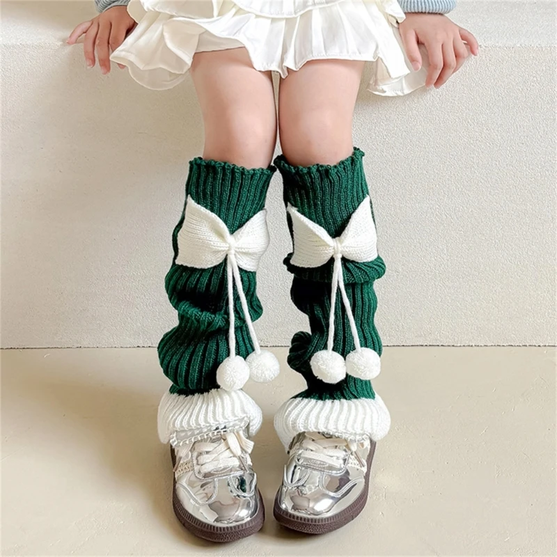 Lolitas Calf Socks Knitted Calf Socks Long Leg Cover Children Crochet Knee High Stockings for Teen Girls Age 1-10 Year
