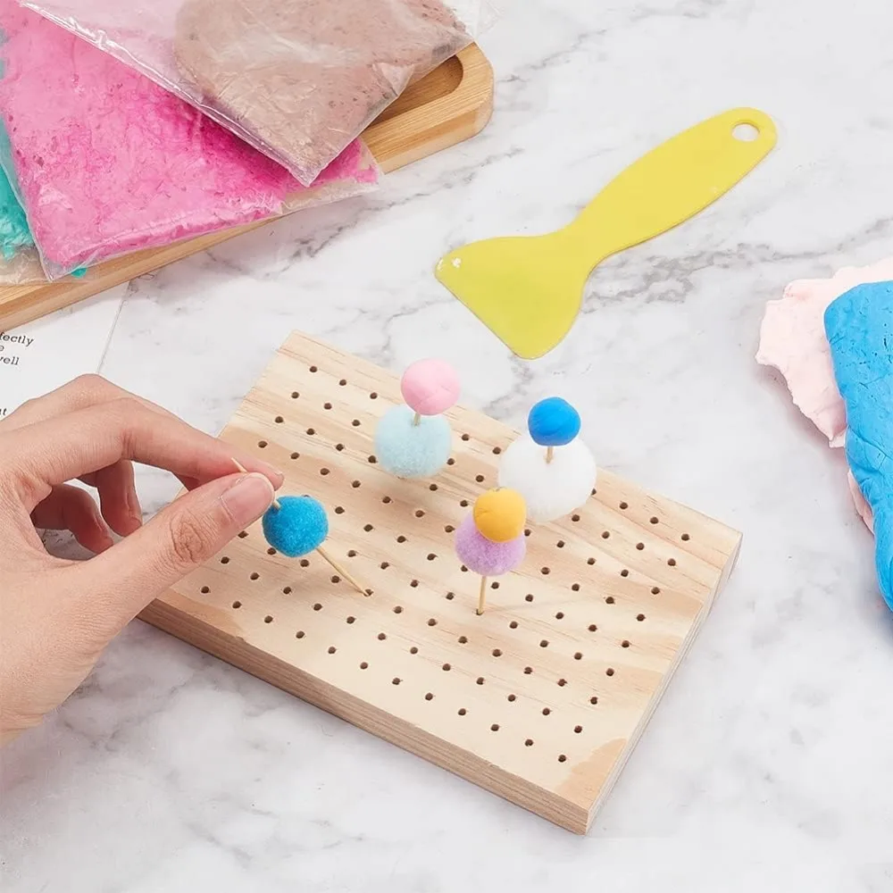 Oak Wooden Food Skewer Holder Food Display Board Clay Figurines Display Trays Rectriangle Pick Stand Craft 117 Holes food display stand