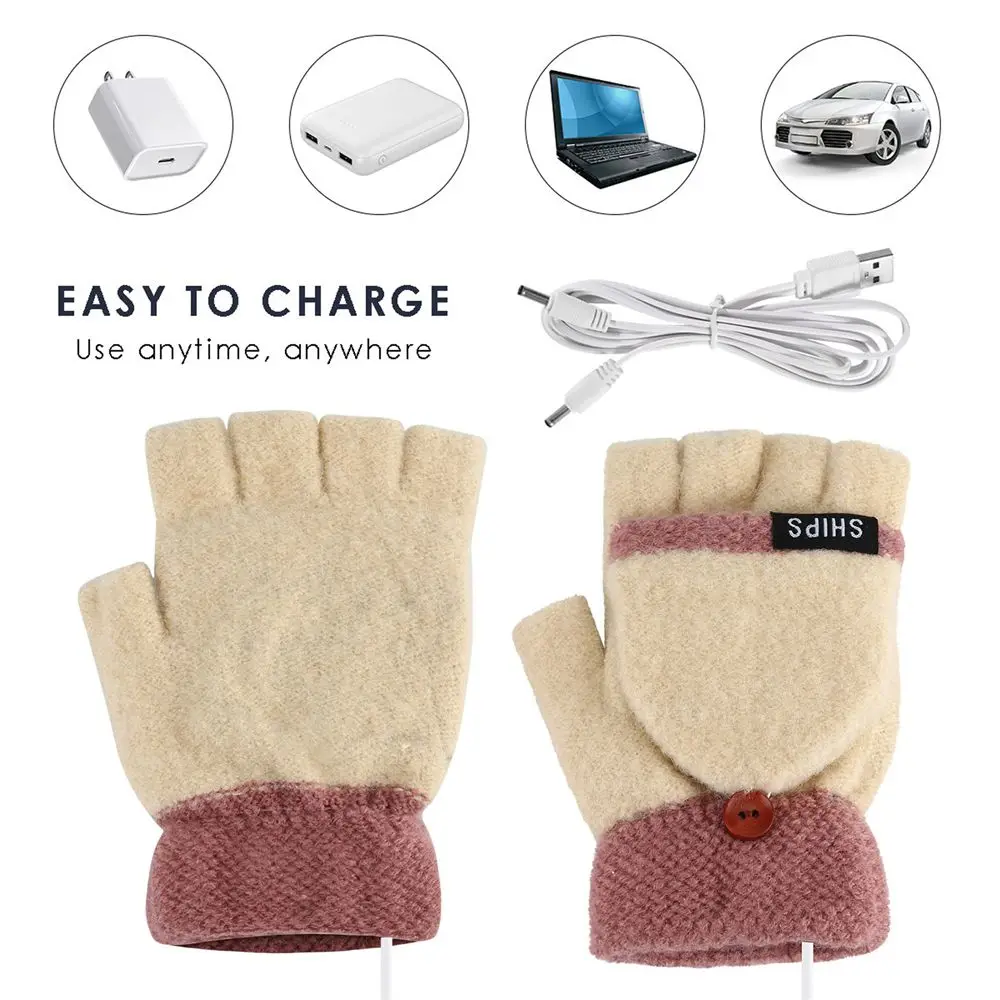USB Electric Rechargeable Mitten Winter Heated Gloves Full&Half Finger Warmer 4