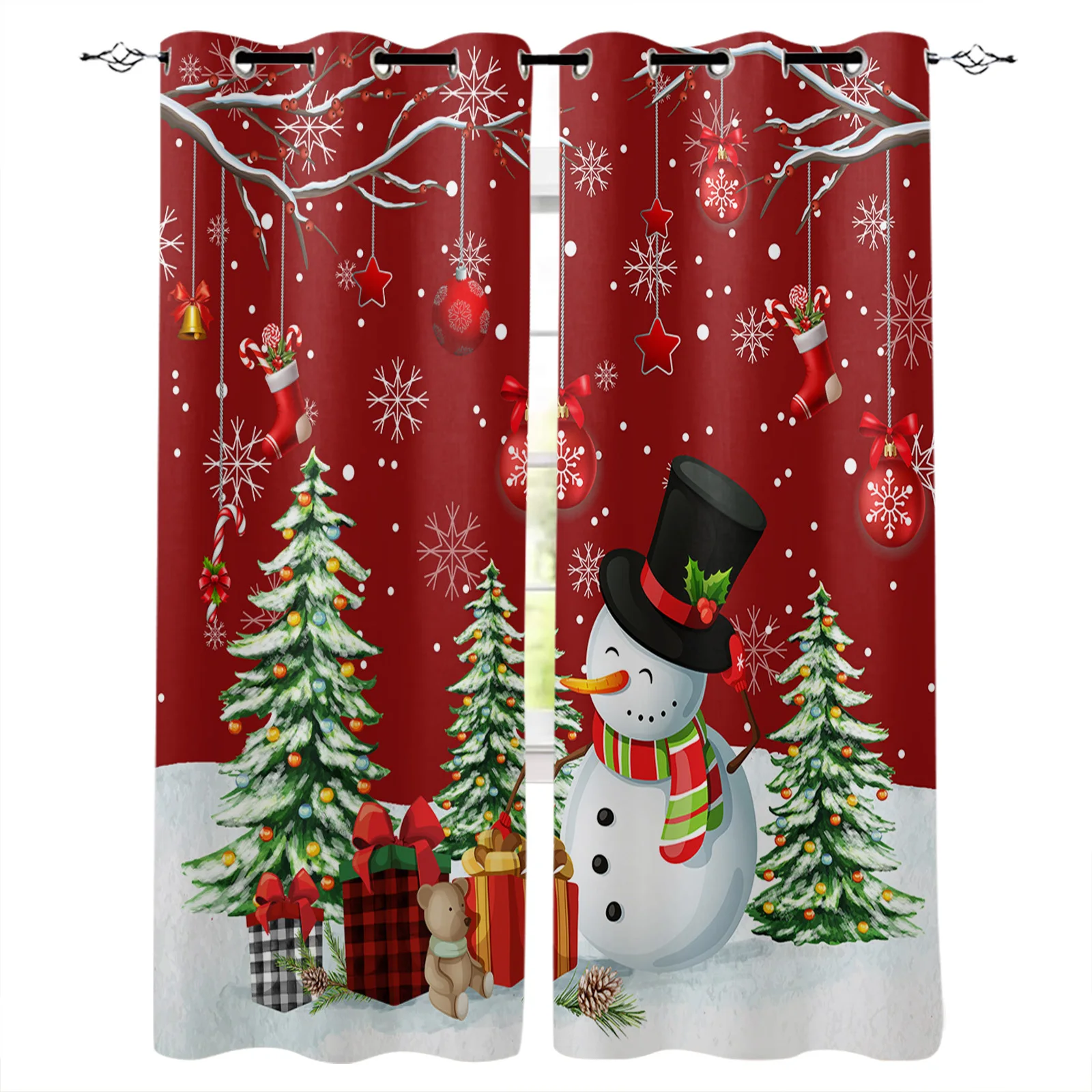 

Cartoon Santa Claus Christmas Tree Red Green Window Curtains For Kids Bedroom Living Room Bathroom Kicthen Door Hall Home Decor