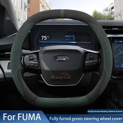 Luxury Fur Steering Wheel Cover - Breathable Protector Accessory (Double D Black Green)