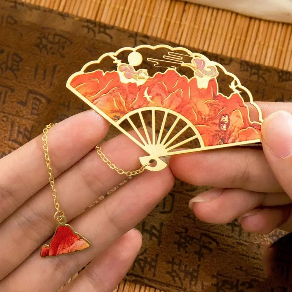 

Fan-shaped Bookmark New Tassel Gift Fan Bookmark Stationery Chinese Style Metal Bookmark