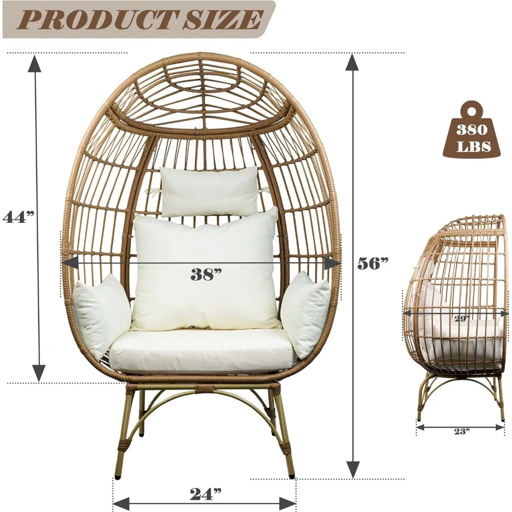 Egg Chair, Patio Egg Chair Indoor, All-Weather Oversized Rattan Egg Lounge Chairs for Living Room, Balcony, Backyard 5