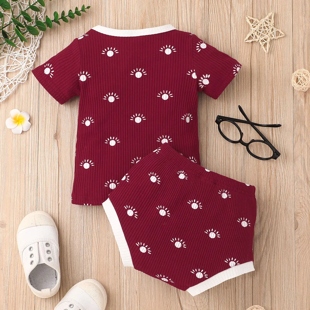 baby clothing set red	 hibobi Baby Girl Clothes Set Cute Print Girls Clothing Sets Summer Short Sleeve Cotton Baby Tops + Shorts 2Pcs sun baby clothing set