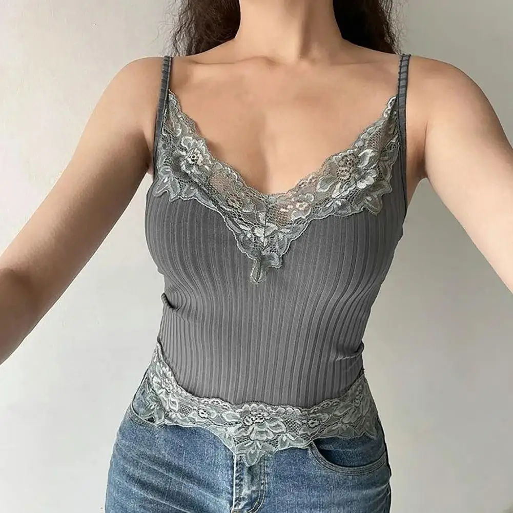 

Women Tank Top Lace Neck Slim Fit Sleeveless Pullover Underwaist Casual Sexy Sling Camisole Women Vest T-shirt Women Clothing