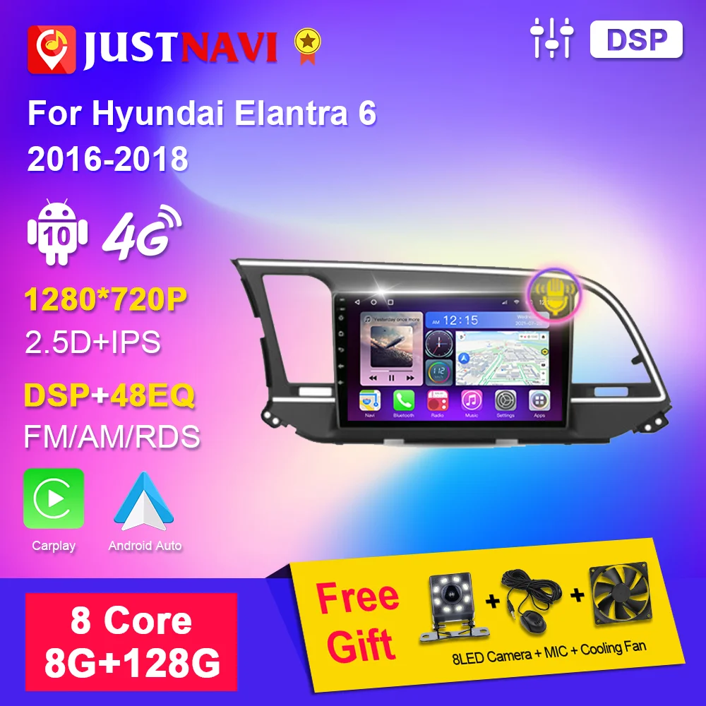 

JUSTNAVI Android 10 для Hyundai Elantra 6 2016-2018 автомобильное радио стерео 2din Мультимедиа Видео DVD плеер навигация GPS Carplay