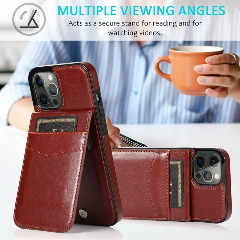Elegant Leather Flip Wallet Case with Card Holder - Premium Business Cover