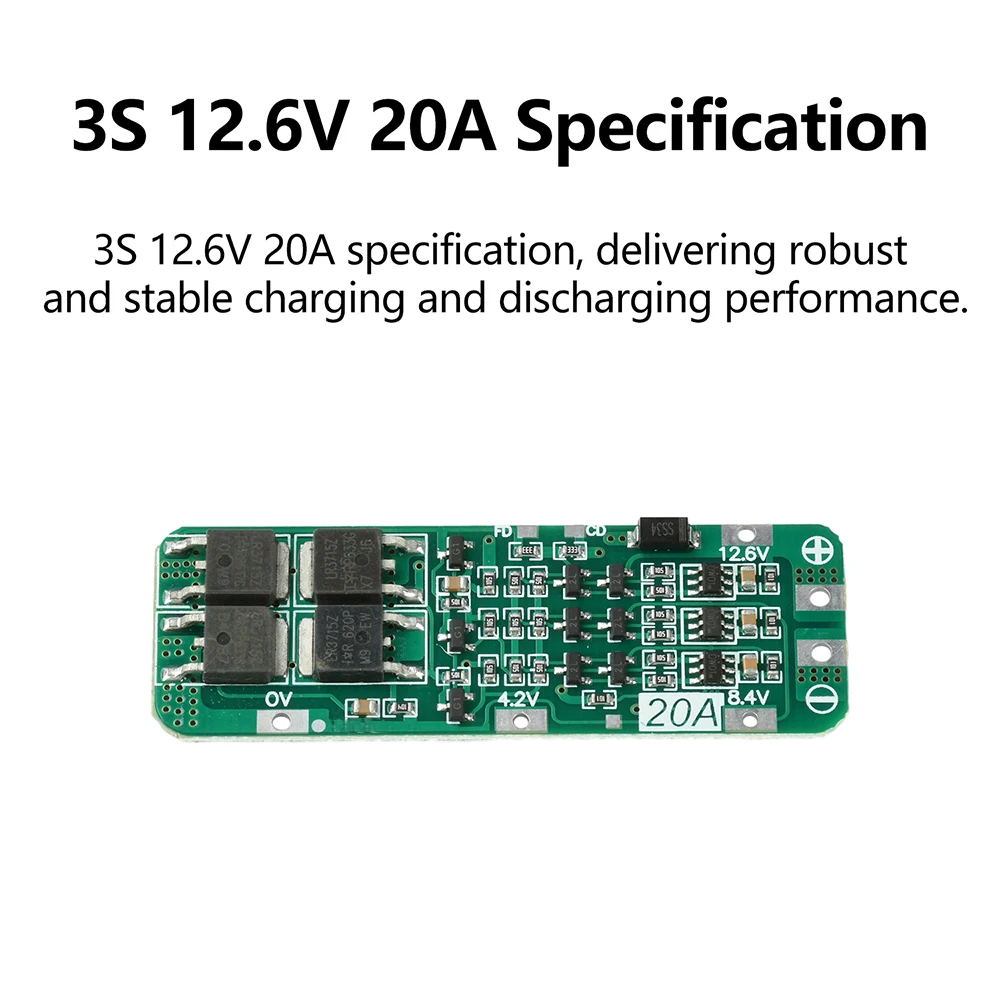 3S 12.6V 20A BMS 리튬 배터리 보호 보드 과충전 과방전 보호