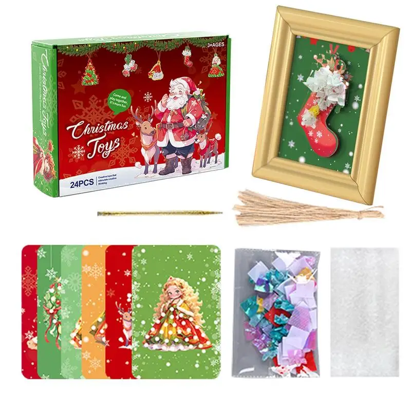 

Creative Puzzle Puncture Painting Kids Christmas Gifts 24-Themed Christmas Tree Ornaments DIY Poking Fun Create A Christmas Mood