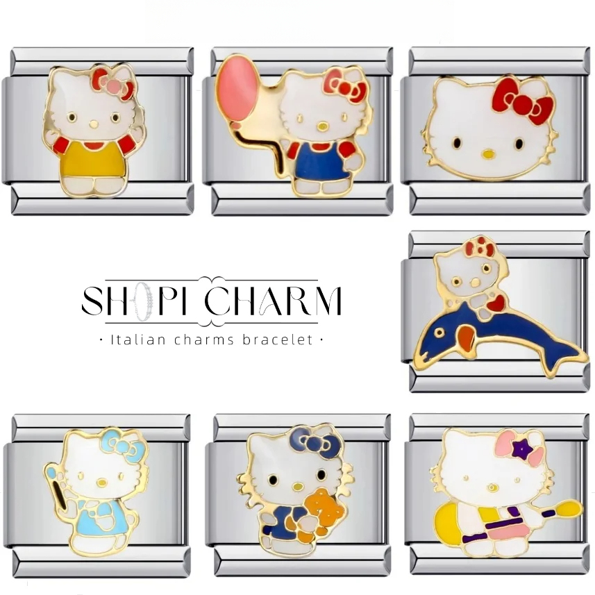 Shopi Fashion Colourful Cute Kawai HelloKitty Italian Charm Bracelet DIY Making Stainless Steel Jewelry Wholesale Drop Shipping