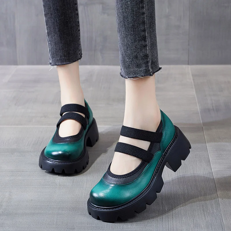 

New Genuine Leather High Heel Shoes For Women 6cm Thick Heel Pumps 2023 Luxury Designer Shoes Wedges Casual Ladies Shoes