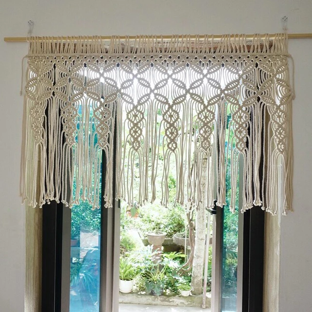 Cortina de macramé para ventana de puerta, grande, bohemia, para colgar en  la pared, decoración bohemia hecha a mano, telón de fondo de boda, arco y