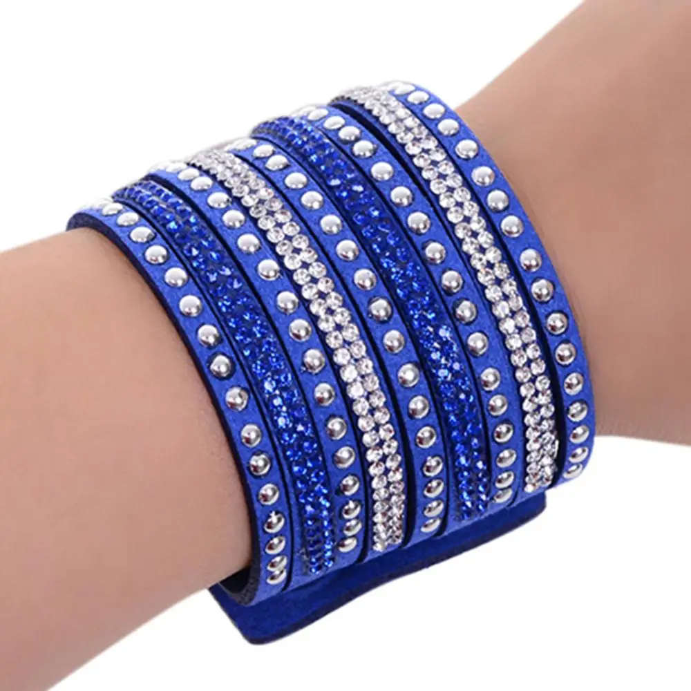 PunkBraceletWomensFashionMultilayerRivetRhinestoneVelvetCuff