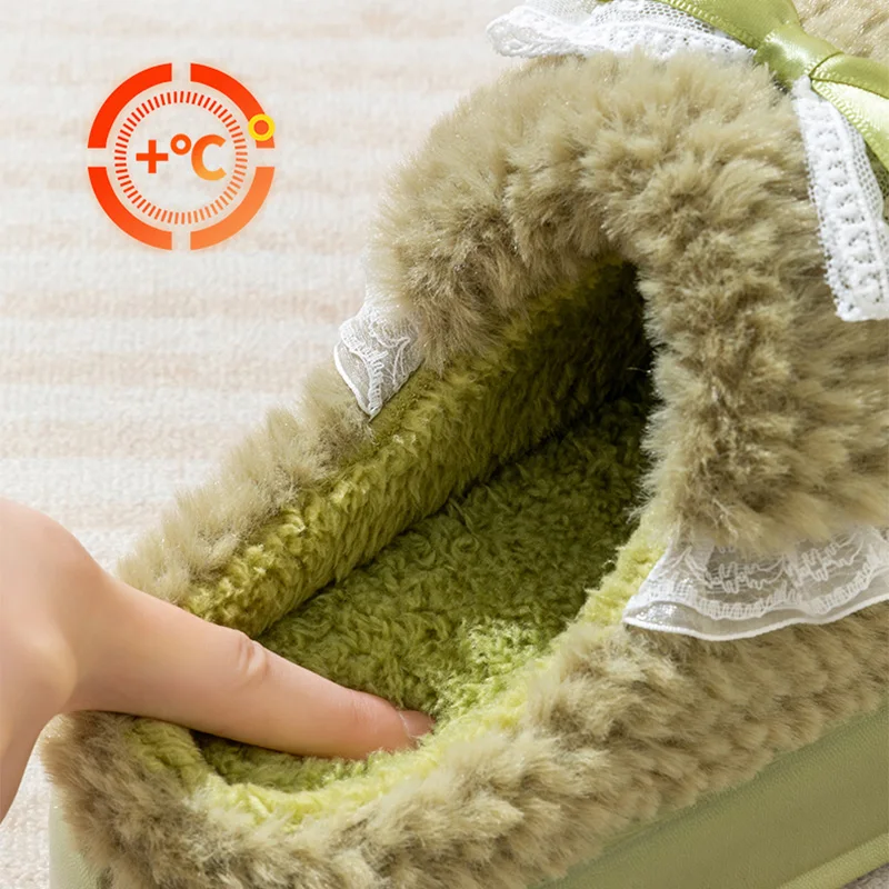 Sweet Bowknot Plush Slippers Women Winter Casual Soft Bottom Fluffy Slippers Woman High Quality Comfortable Warm Slides Female