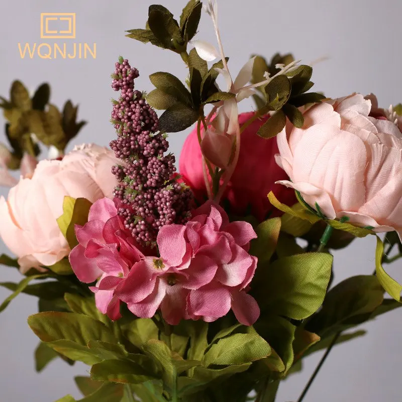 WQNJIN 13 Têtes Pivoine Soie Fleurs Artificielles Vintage Bouquet Pivoines Fleurs Pour La Maison Centres De Table Décoration De Mariage