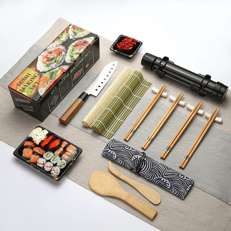 SUSHI MAKING KIT Japanese Sushi Set Cooking Lover Gifts Sushi Plate Wooden  Paddle and Other Accessories Diy Beginners Kit 