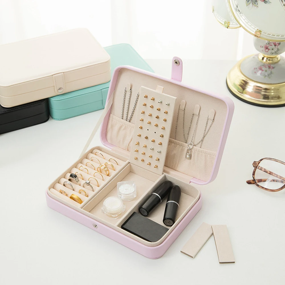 1Pcs PU Leather Double Layer Multifunctional Waterproof Jewelry Storage Box Travel Portable For Ring Earrings Necklace Bracelet