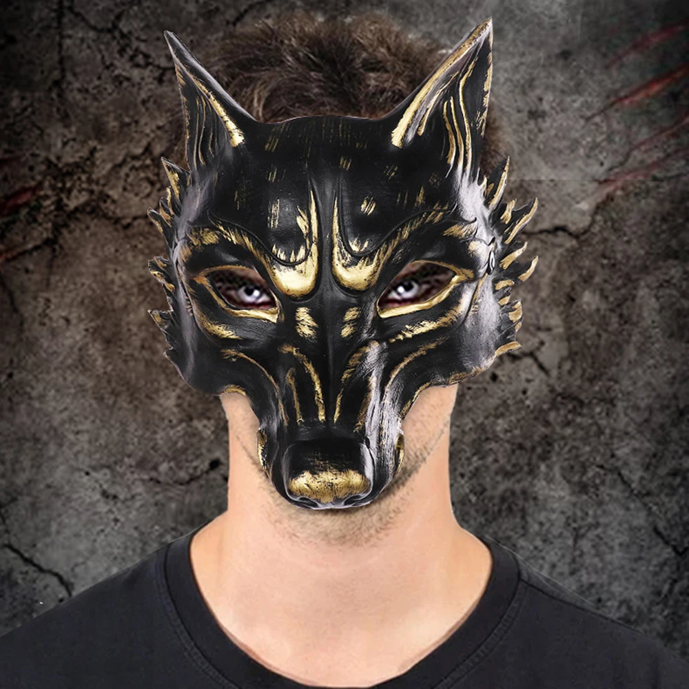 Black Gold Wolf Mask For Halloween Party Masquerade Half Mask Headgear  Cosplay Costume Accessories Party Role Playing Props _ - AliExpress Mobile