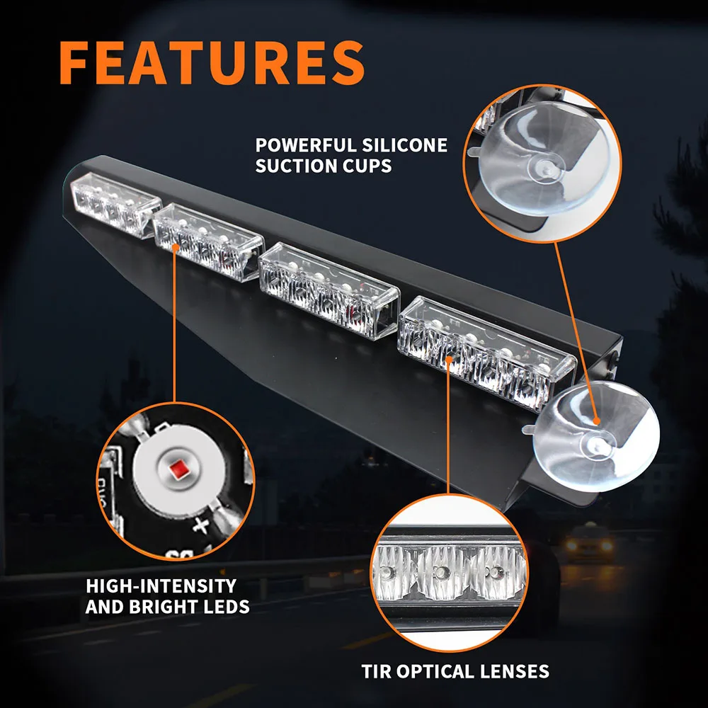 LED 비상 경고등 스트로브 바, 내부 앞 유리 경고 깜박임, 자원 봉사 소방관 차량, 12V, 24V, 40W