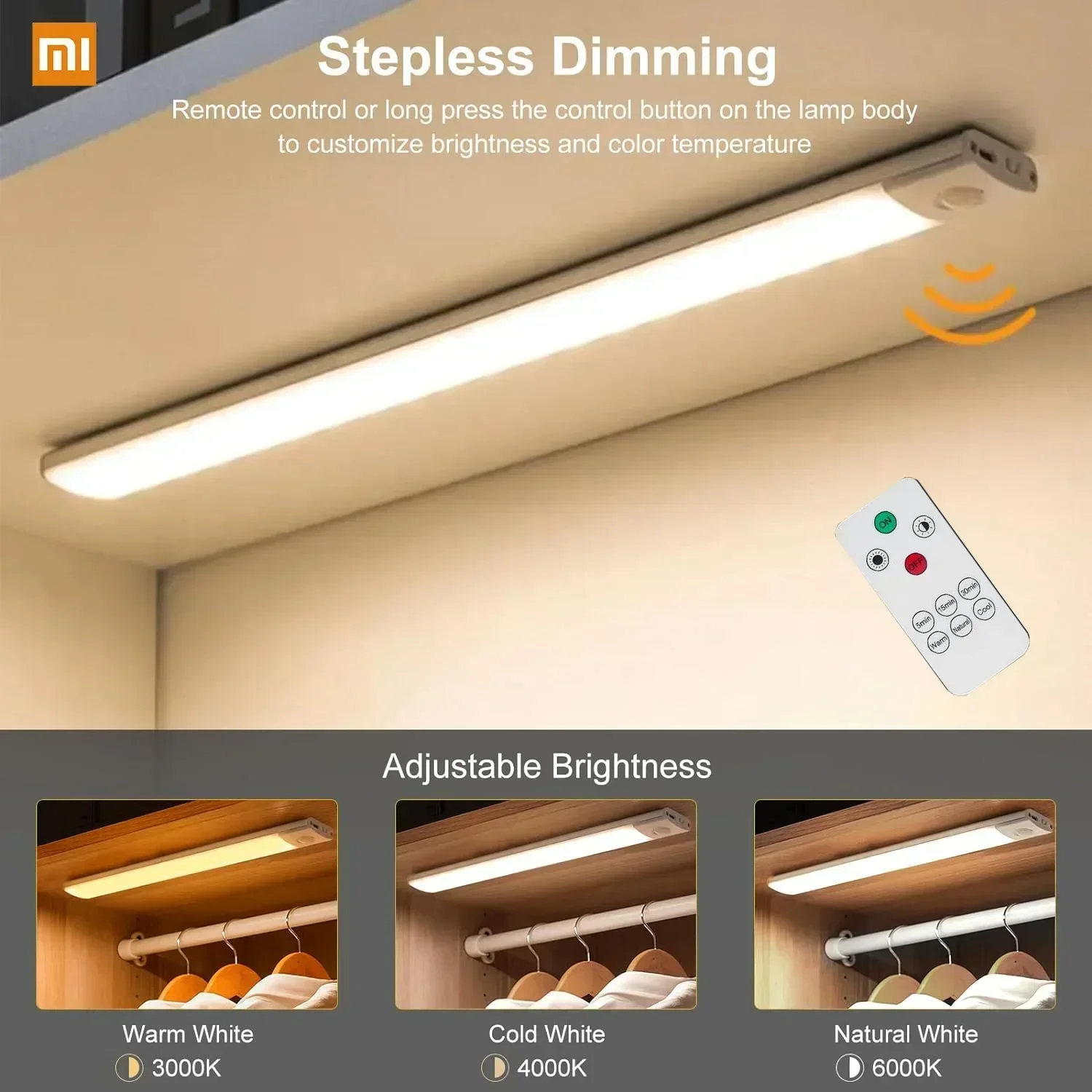 Confezione da 2 luci LED per armadio con sensore di movimento interno, luci LED sotto il