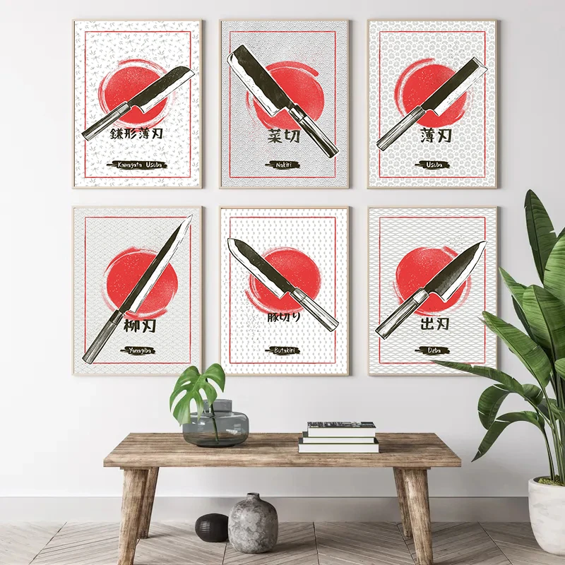 Coltello Giapponese Pittura Tela Poster Sushi Coltello Forniture Da Cucina Wall Art Picture For Living Room Restaurant Modern Home Decor