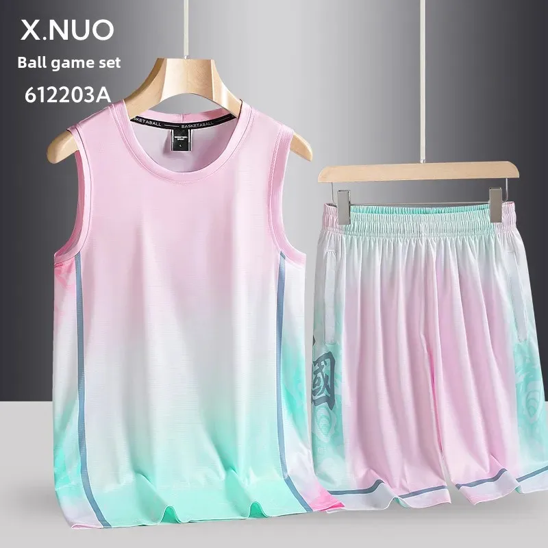 Adult Basketball Uniform Ice Silk Children's Suit Men's Summer Large Student Sports Training Suit Competition Team Fishing Cloth