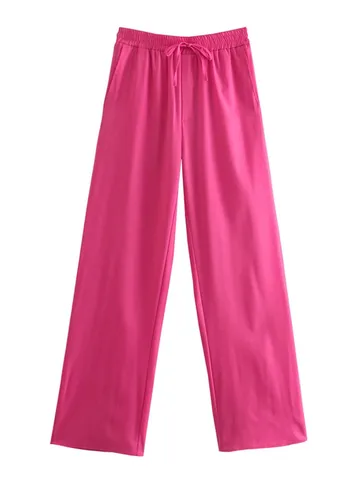 Woman 2021 Traf Pants Fashion Long Trousers Drawstring High Waist Wide Leg Green Casual Pant Female 2 Pie Suits