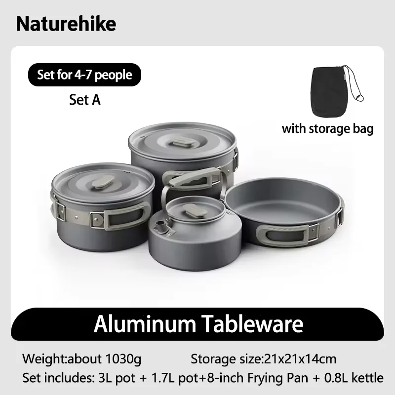 Ultralight Camping Cookware Set: Durable Aluminum Pot, Kettle, and Tableware for Outdoor Cooking Adventure