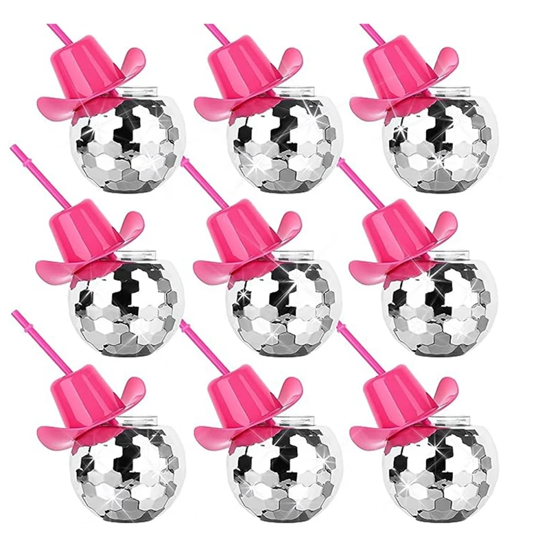 

9Pcs Spherical Wine Glasses Party Cups With Straws Cocktail Glasses Hat Plated Drinking Glasses Shiny Silver&Pink