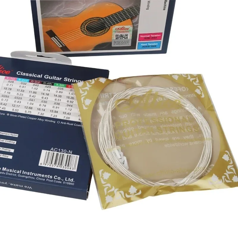 Alice AC130 Classical Guitar Strings -  Silver-  Plated  Copper  &  Nylon ,  High  Tension  6-Set  for  Rich  Resonance