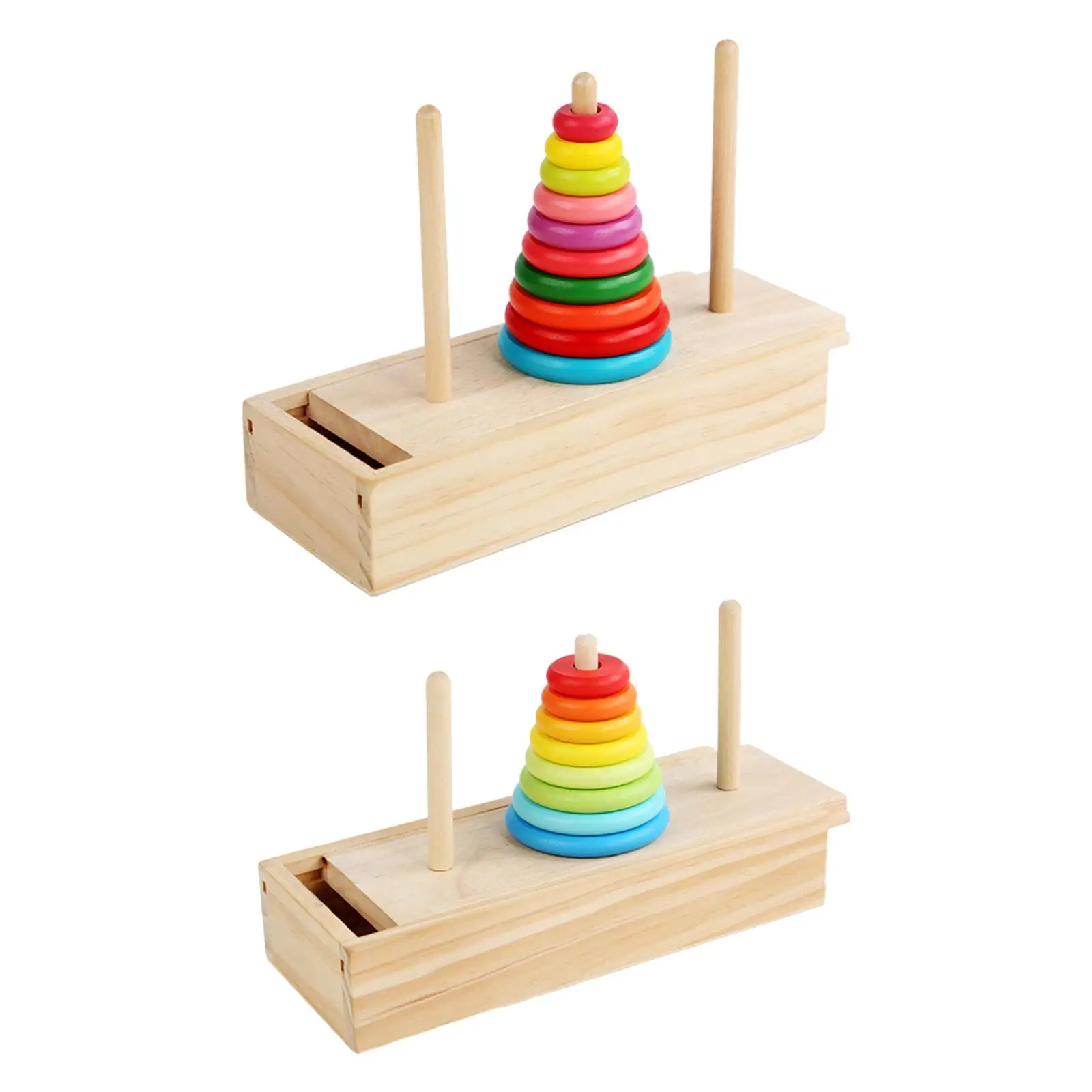 

Wooden Stacking Tower Brain Teaser Birthday Gift Rainbow Color Mathematical Game Practical Stacking Rings Toys for Children Baby