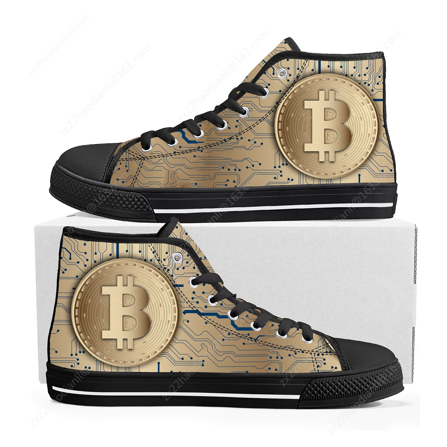 Hot Bitcoin Cryptocurrency Miner BTC Coin High Top Sneakers Mens Womens Teenager Canvas Sneaker Casual Couple Shoes Custom Shoe