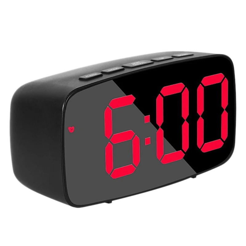 Newest Smart Digital Alarm Clock Bedside,Red LED Travel USB Desk Clock with 12/24H Date Temperature Snooze for Bedroom,Black
