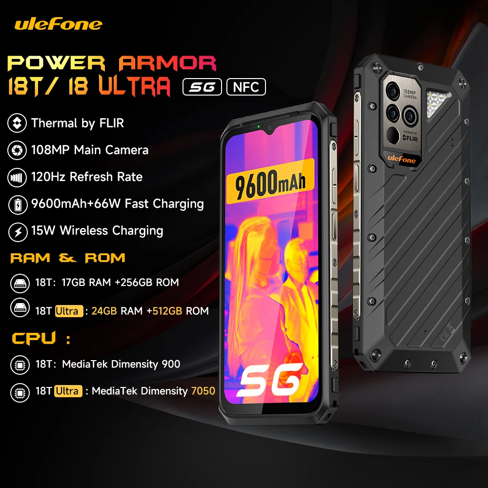 Ulefone Armor 21 Rugged Phones, 16+256GB Factory Unlocked Phone, 9600mAh,  64MP+24MP Cameras, 122db Speaker, Infinite Halo, Android 13, IR Blaster,  uSmart/Dock Charge, 4G LTE Rugged Smartphones