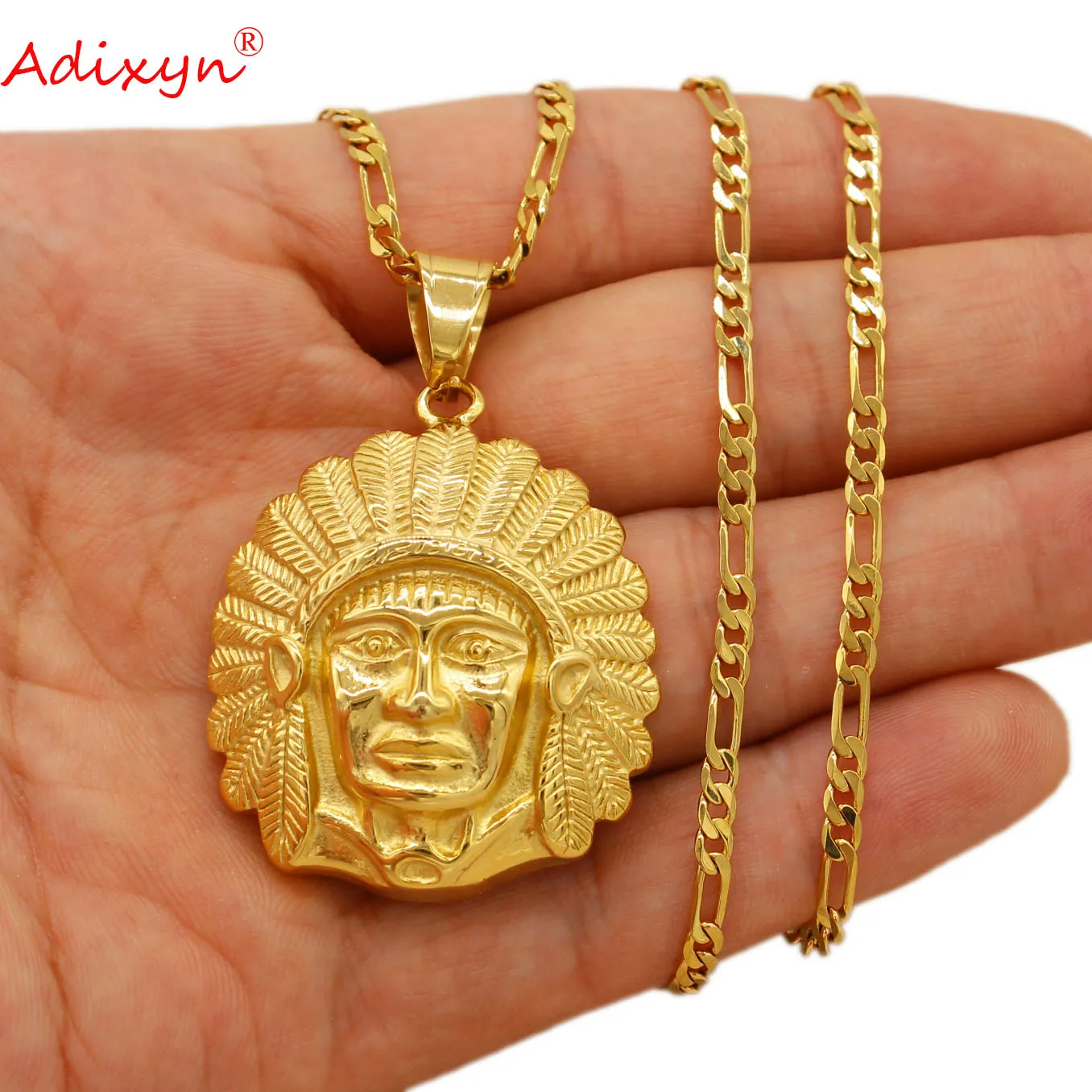 

Adixyn Newest High Quality Hip Hop Stainless Steel Indian Chief Pendent Necklace Jewelry For Men Rapper Party Gifts N031510