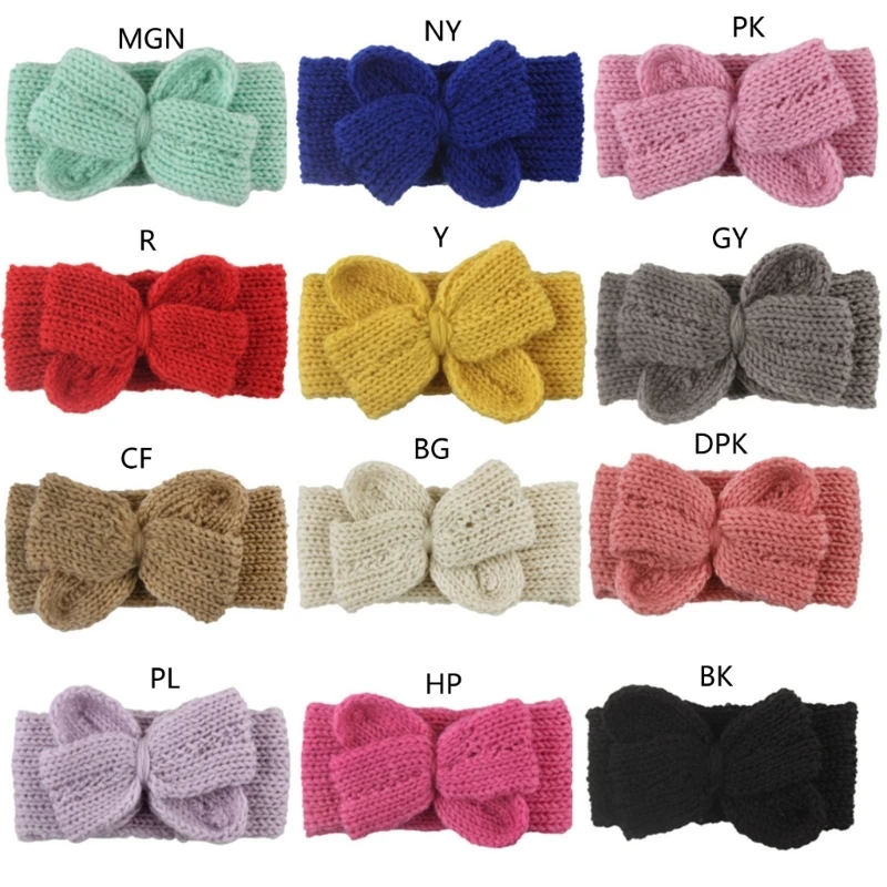 

Lovely Kids Bows Hair-Band Warm Knitted Headwear Baby Girls Headbands for Winter G99C