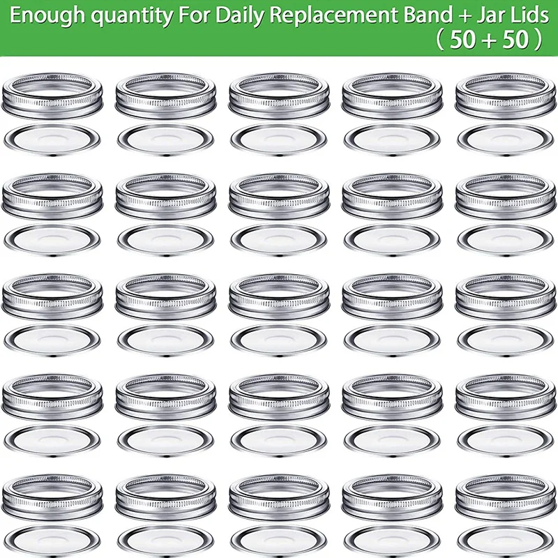 100 Pieces Canning Jar Lids And Bands Set Split-Type Lids With Silicone Seals Rings Leak Proof And Secure Canning