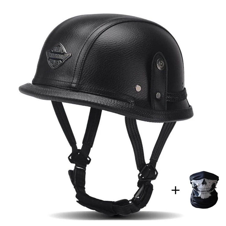 Casco Moto Vintage Mezza Faccia In Pelle Pu Moto Estiva Vespa Caschi Scooter Semiaperti Chopper Biker Casco De Moto