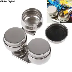 New 1pc Oil pot Palette Stainless Steel Drum Painting Palette Oil Paint Pot Single Double Hole Dipper Art Painting Supplies