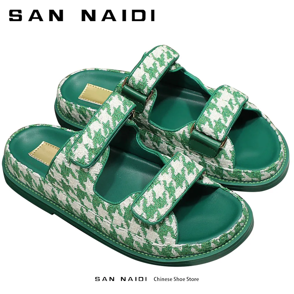 

24 New Genuine leather Women's Flat Bottom Comfortable Casual Summer Fashion Beach Simple Slippers Classic Comfortable Hook&Loop