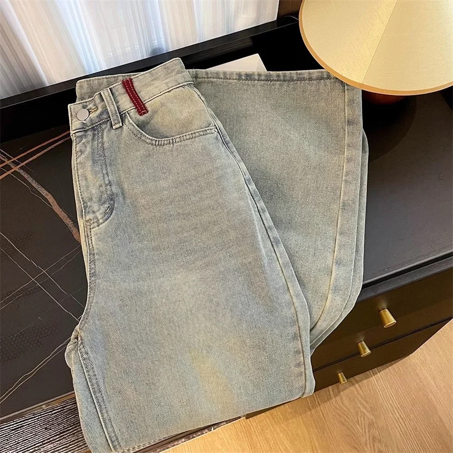 Embroidery Velvet Lined Wide Leg Jeans Winter Design Casual High Waist Baggy Straight Vaqueros Korea New Warm Woman Denim Pants