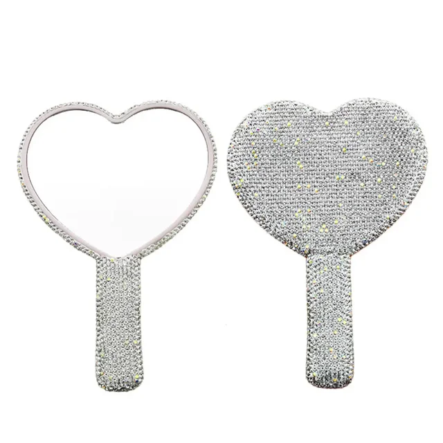 Miroir de maquillage à main en diamant, miroir en forme de cœur d'amour, poignée féminine, outils de beauté cosmétiques, miroir de maquillage pour filles 2